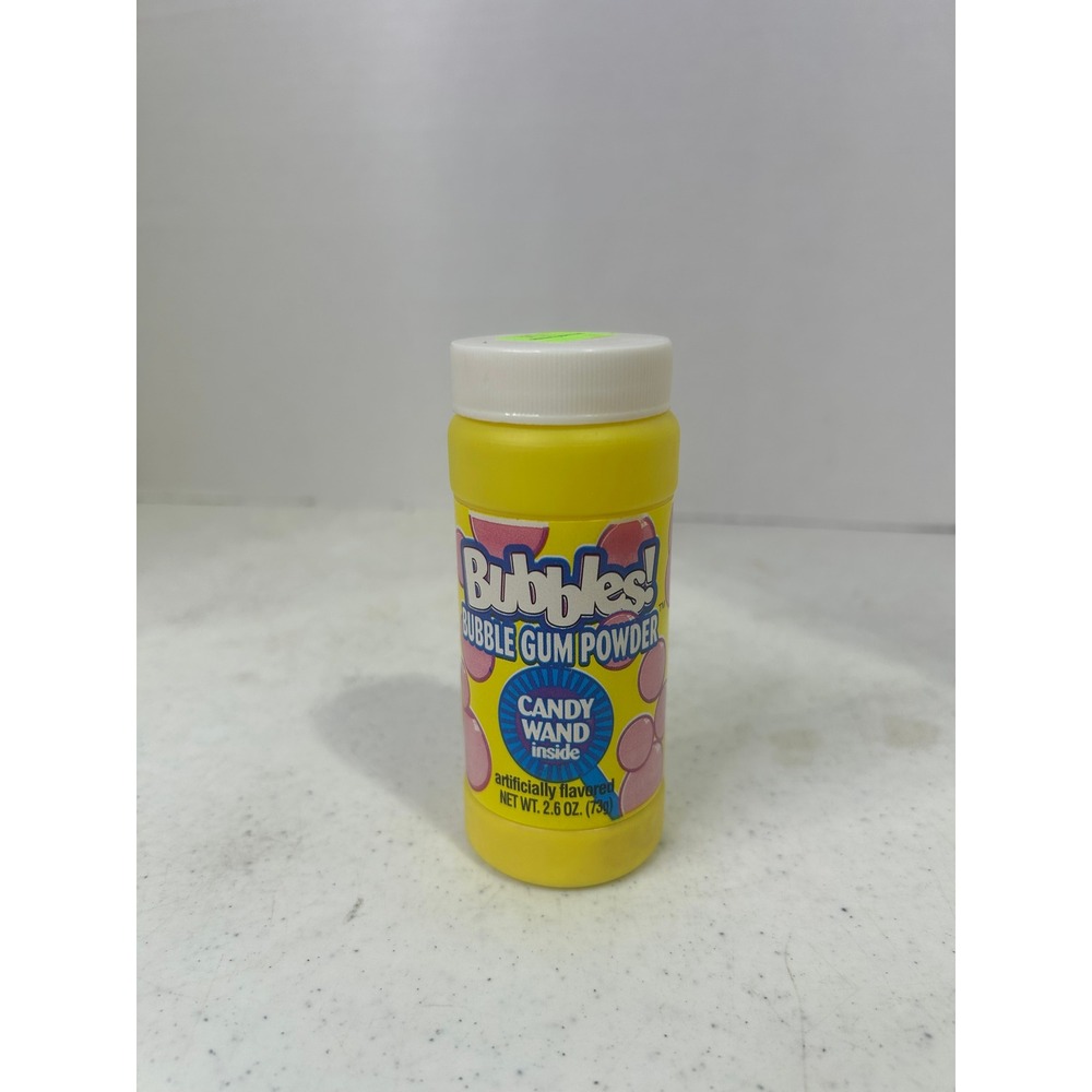 Vintage 1996 Bubbles Bubble Gum Powder‎ Yellow Bottle Candy Wand Sealed 2.6oz
